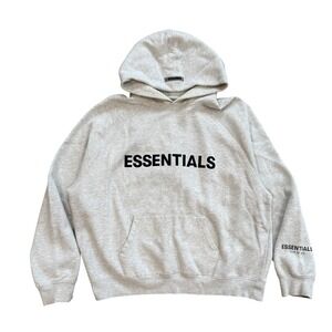 Fear of God Essentials Hoodie Light Heather Oatmeal Logo‎ Pullover Large